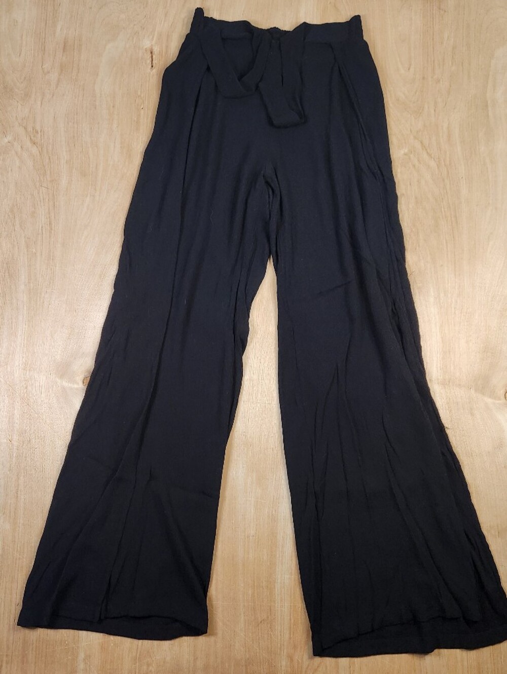 Kona Sol Womens Black Wide Leg High-Rise Pants with Slits And Elastic Waist M